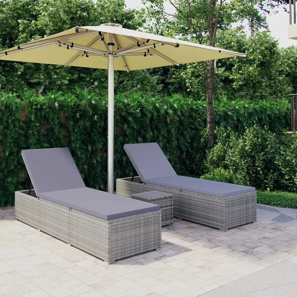 vidaXL Lettini Prendisole con Tavolino 3 pz in Polyrattan Grigio