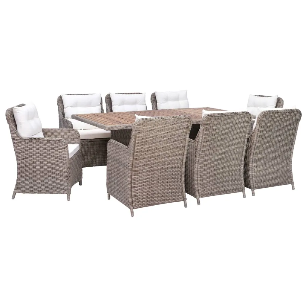 vidaXL Set da Pranzo da Giardino 9 pz con Cuscini Polyrattan Marrone