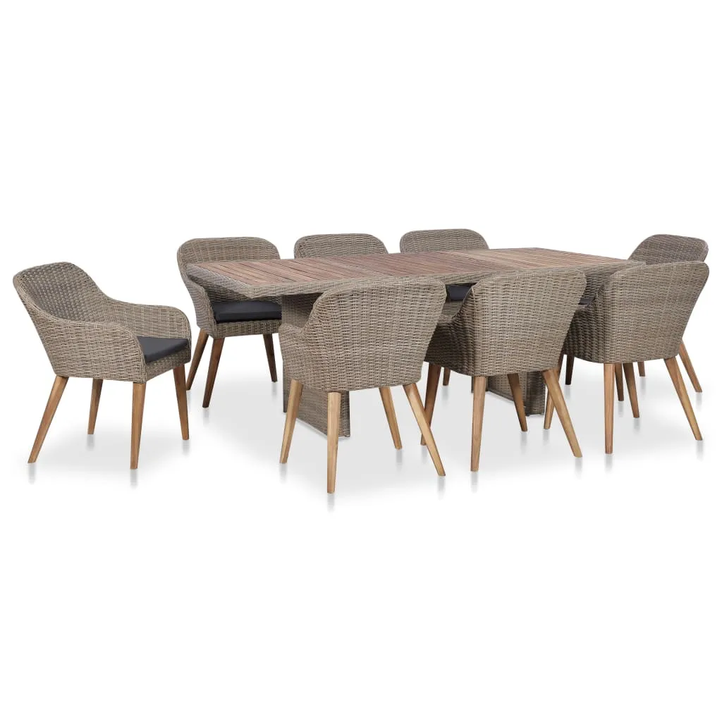 vidaXL Set da Pranzo da Giardino 9 pz con Cuscini in Polyrattan