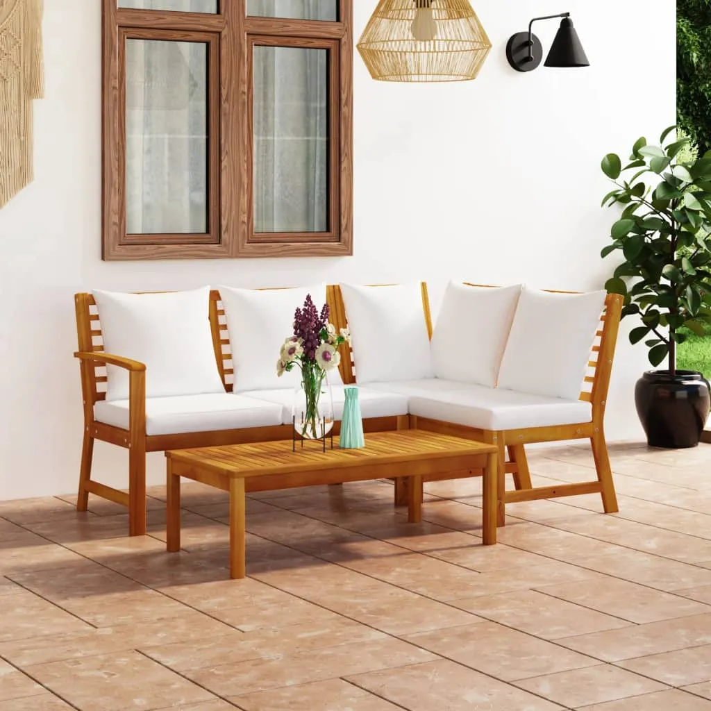 vidaXL Set Divani da Giardino 4 pz con Cuscini Crema in Legno Acacia