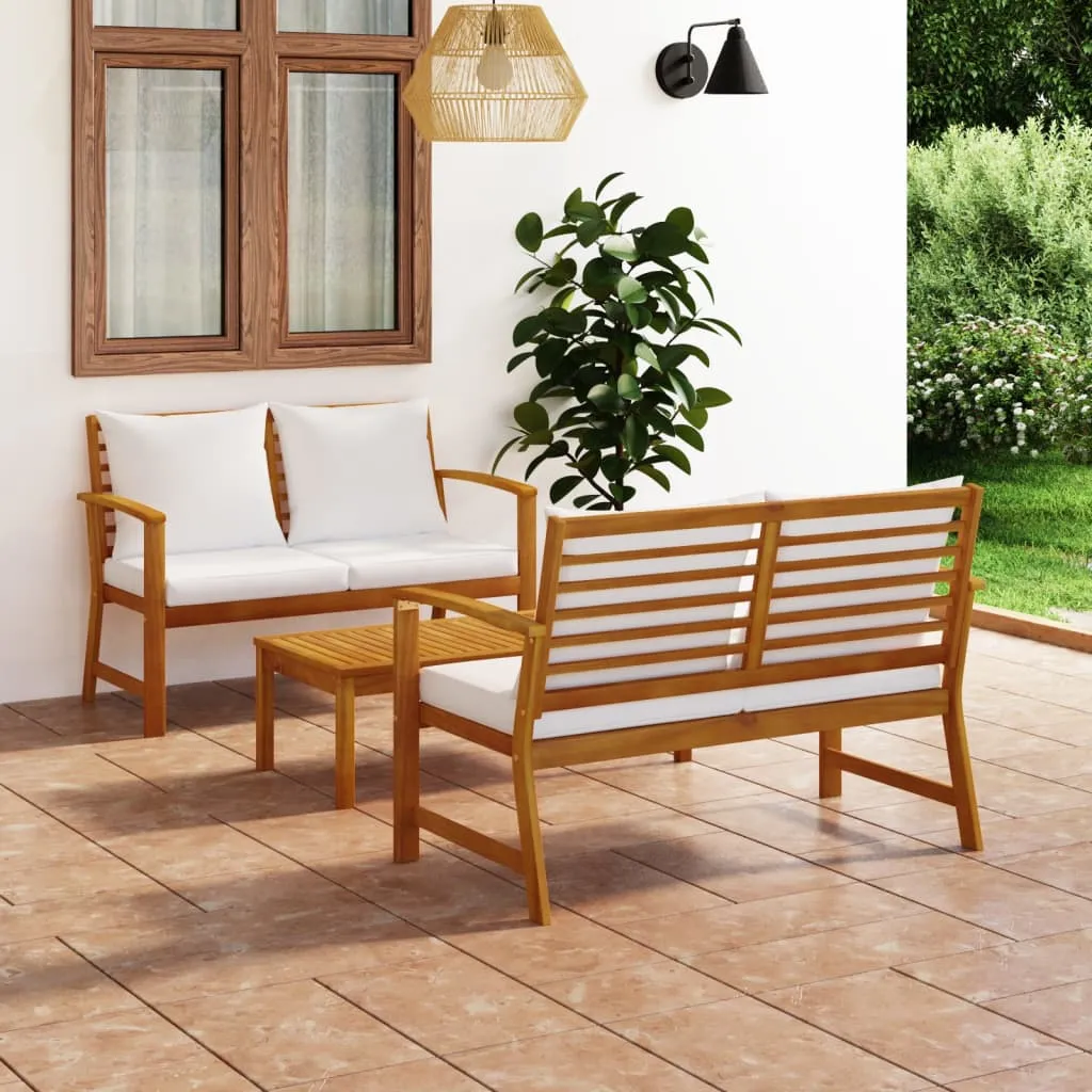 vidaXL Set Divani da Giardino 3 pz con Cuscini in Massello di Acacia