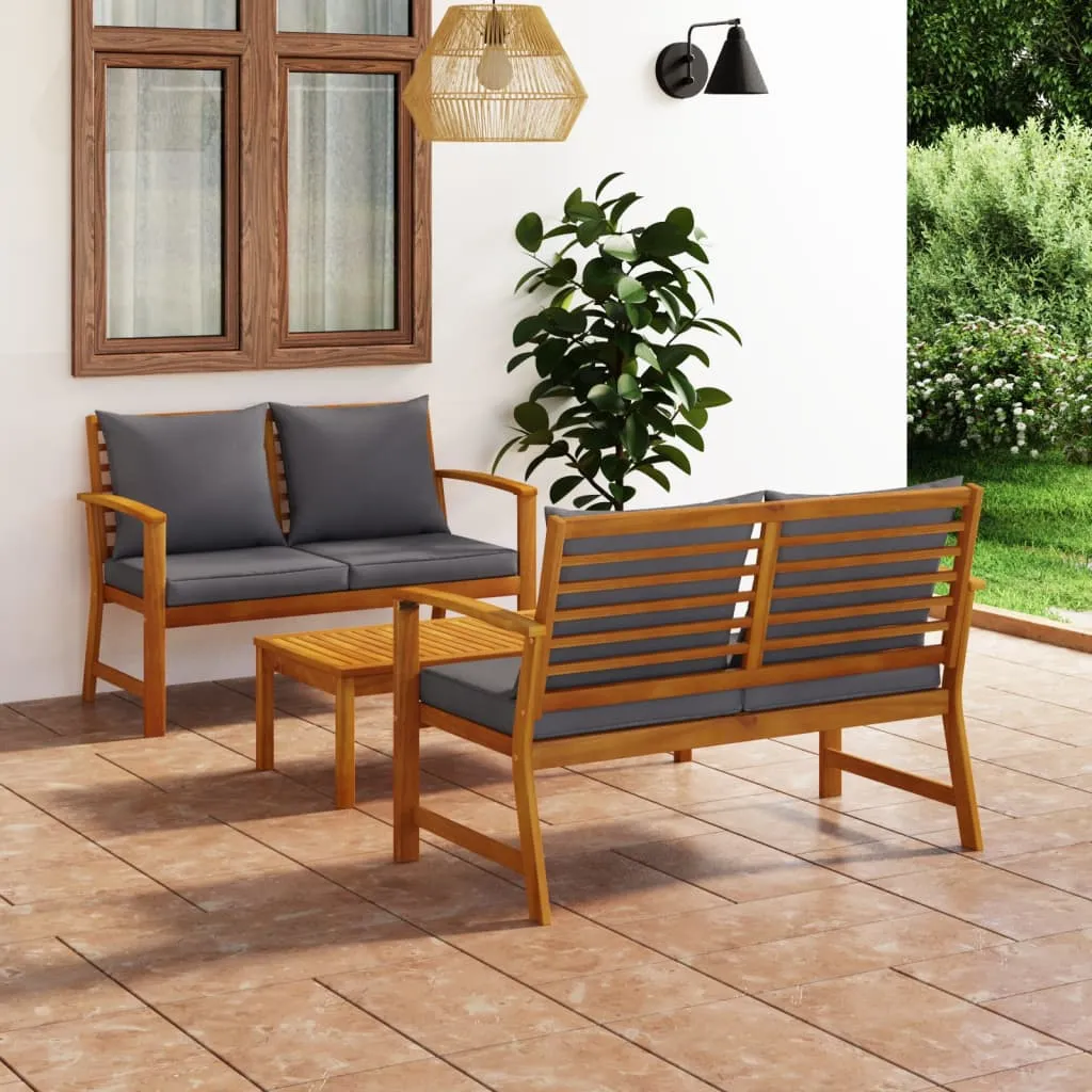 vidaXL Set Divani da Giardino 3 pz con Cuscini in Massello di Acacia