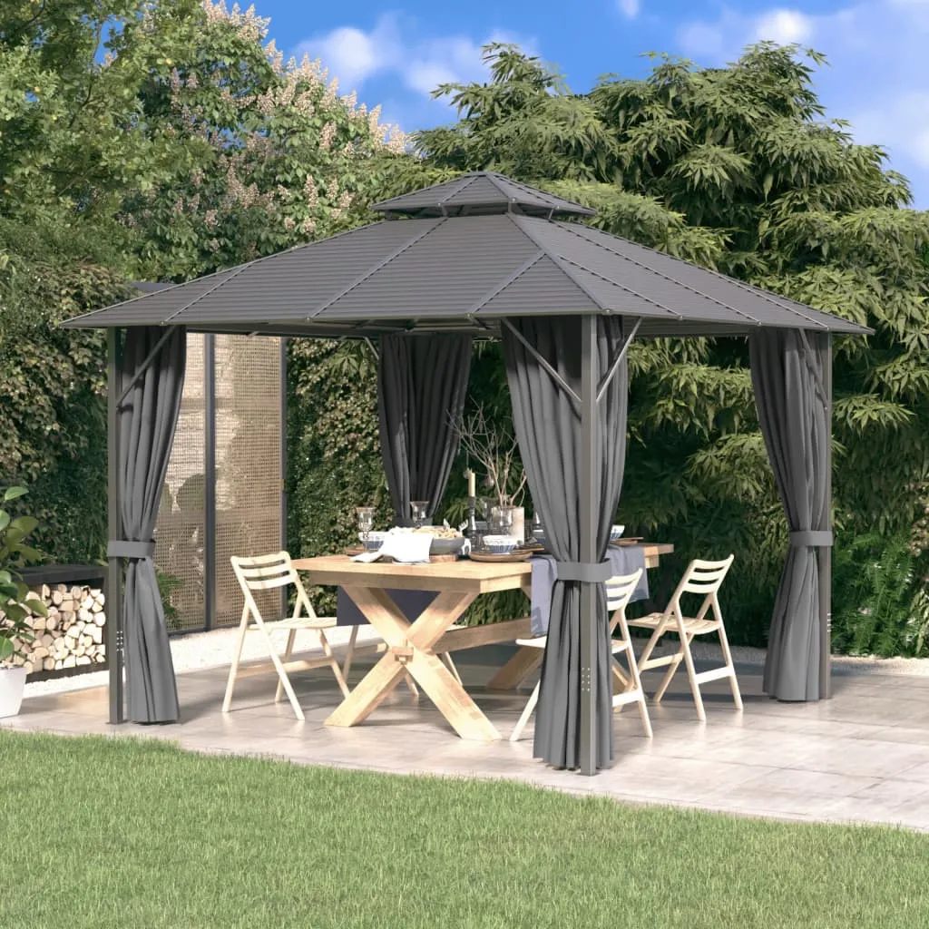 vidaXL Gazebo con Tende Laterali e Doppio Tetto 3x3 m Antracite