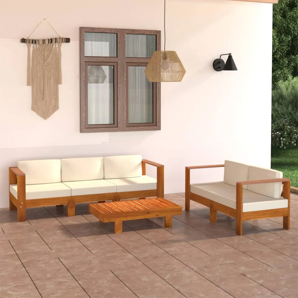 vidaXL Set Divani Giardino 5 pz Cuscini Bianco Crema in Legno d'Acacia