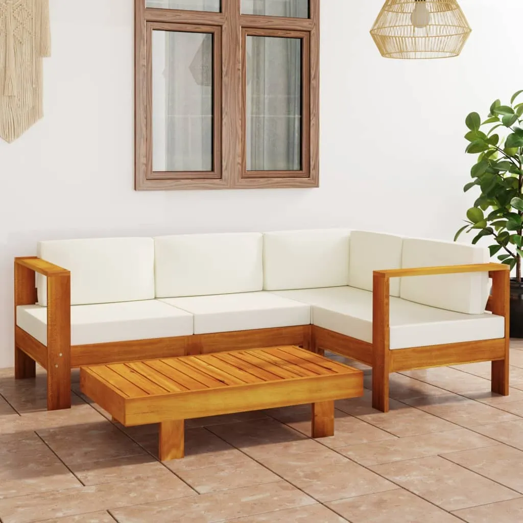 vidaXL Set Divani Giardino 5 pz Cuscini Bianco Crema in Legno d'Acacia