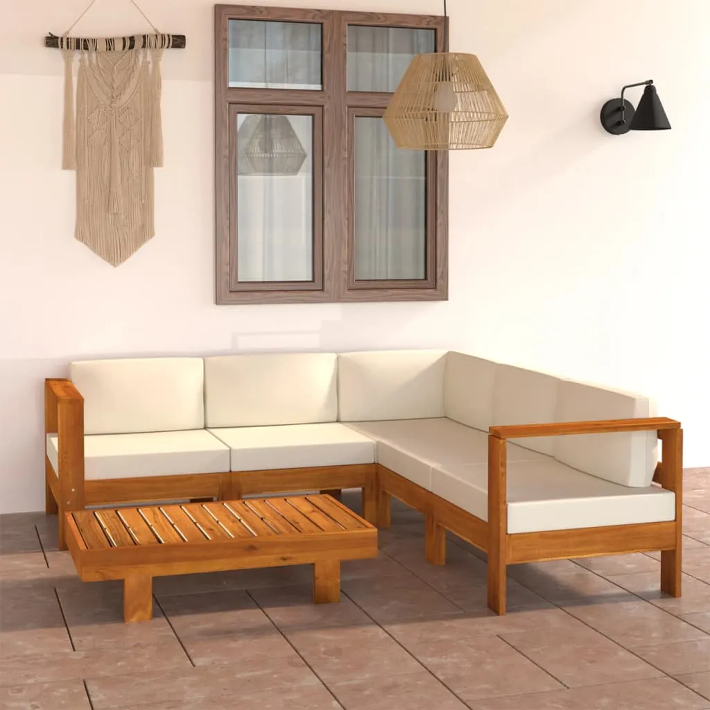 vidaXL Set Divani Giardino 6 pz Cuscini Bianco Crema in Legno d'Acacia