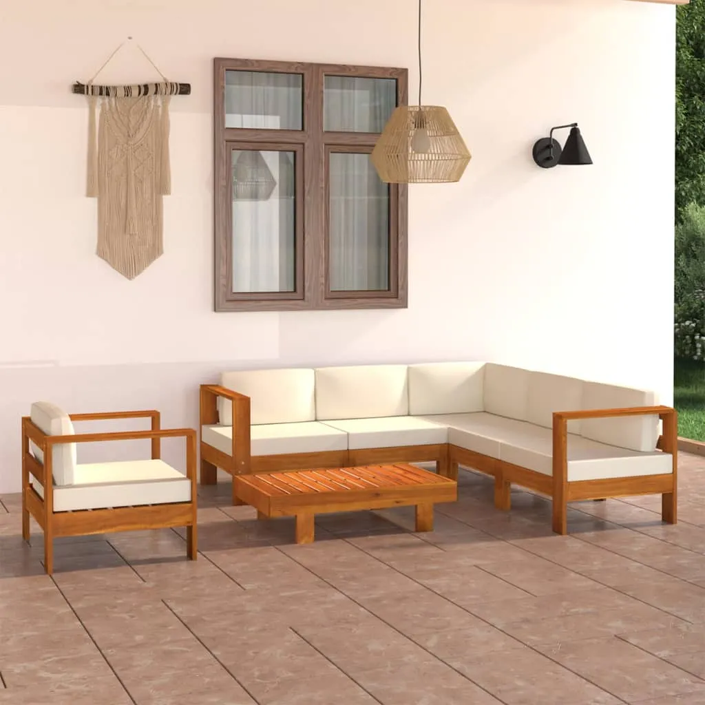 vidaXL Set Divani Giardino 7 pz Cuscini Bianco Crema in Legno d'Acacia