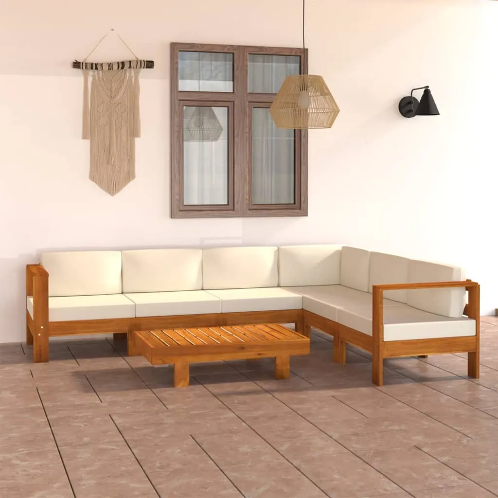 vidaXL Set Divani Giardino 7 pz Cuscini Bianco Crema in Legno d'Acacia