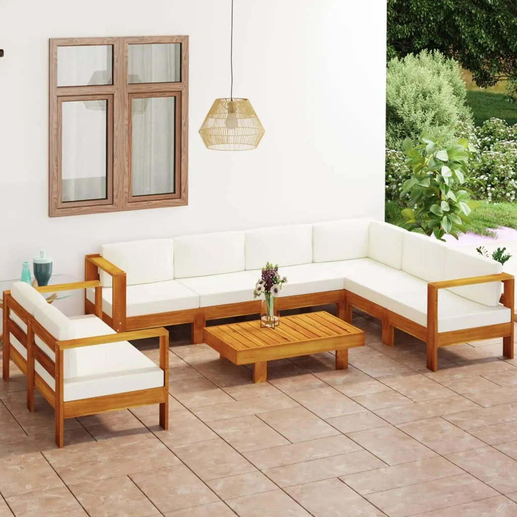 vidaXL Set Divani Giardino 8 pz Cuscini Bianco Crema in Legno d'Acacia