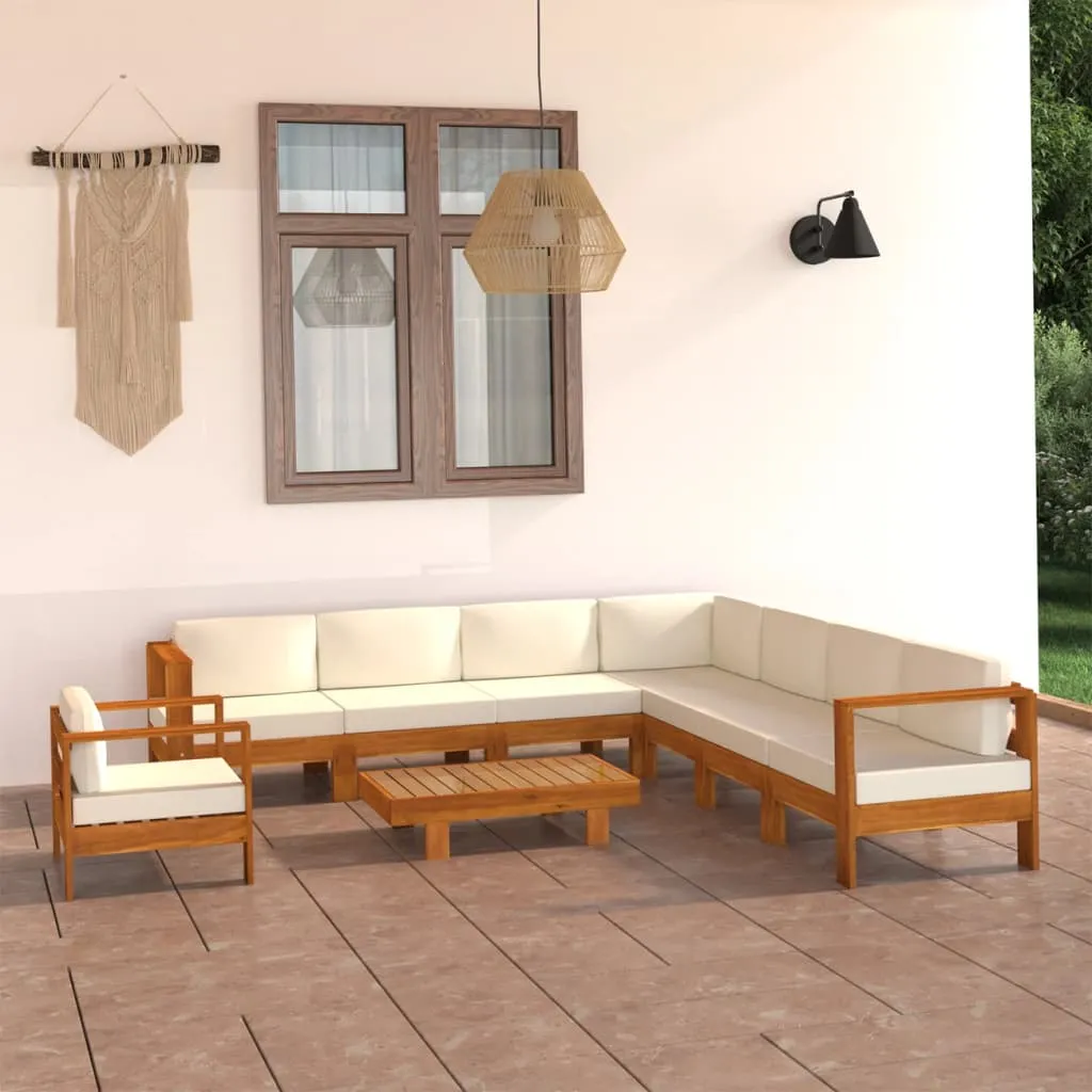 vidaXL Set Divani Giardino 9 pz Cuscini Bianco Crema in Legno d'Acacia