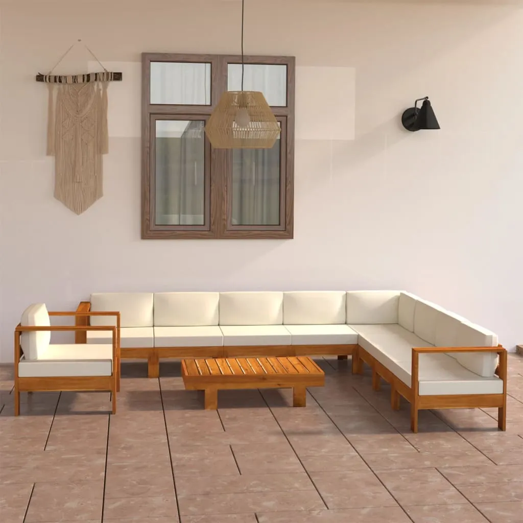 vidaXL Set Divani Giardino 10 pz Cuscini Bianco Crema Legno d'Acacia