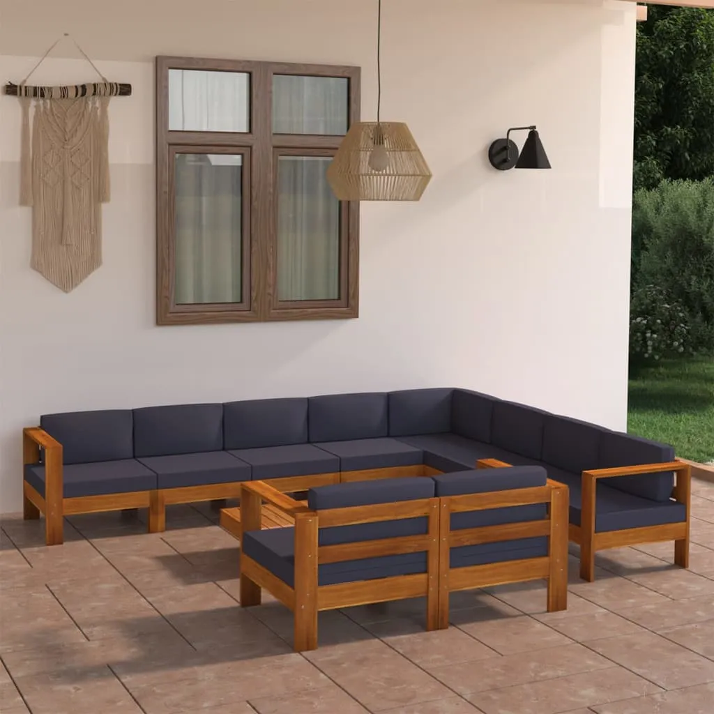 vidaXL Set Divani Giardino 10Posti Cuscini Grigi Scuro Massello Acacia