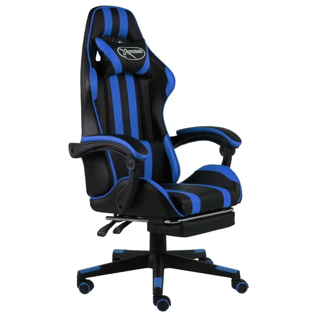 vidaXL Sedia da Gaming con Poggiapiedi Blu e Nera in Similpelle