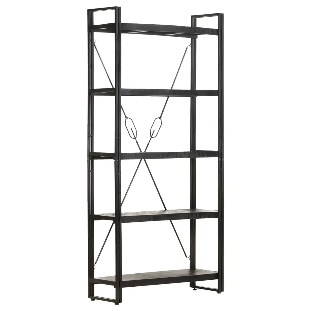 vidaXL Libreria a 5 Ripiani 90x30x180 cm Nero Legno Massello di Mango