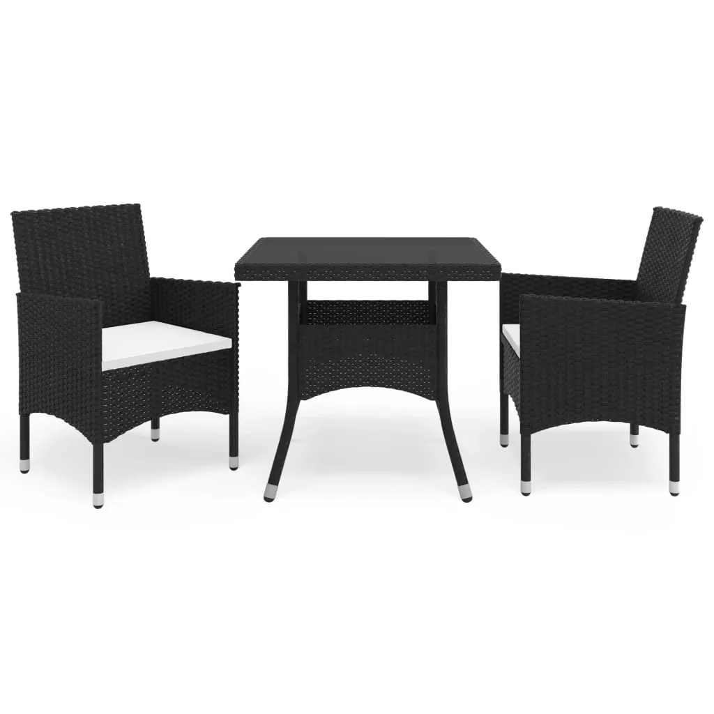 vidaXL Set Mobili da Pranzo per Giardino 3 pz Nero Polyrattan e Vetro