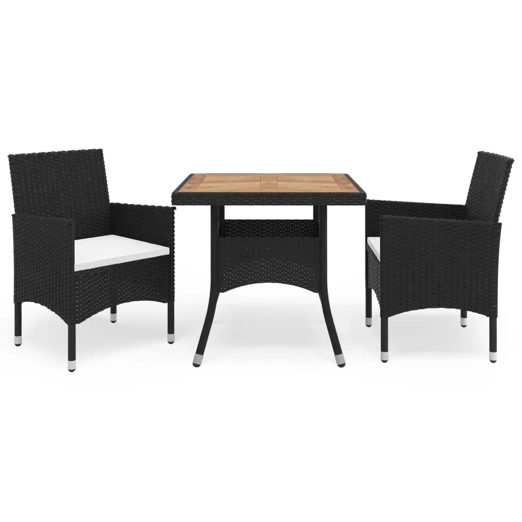 vidaXL Set Mobili da Pranzo per Giardino 3 pz Nero Polyrattan e Acacia