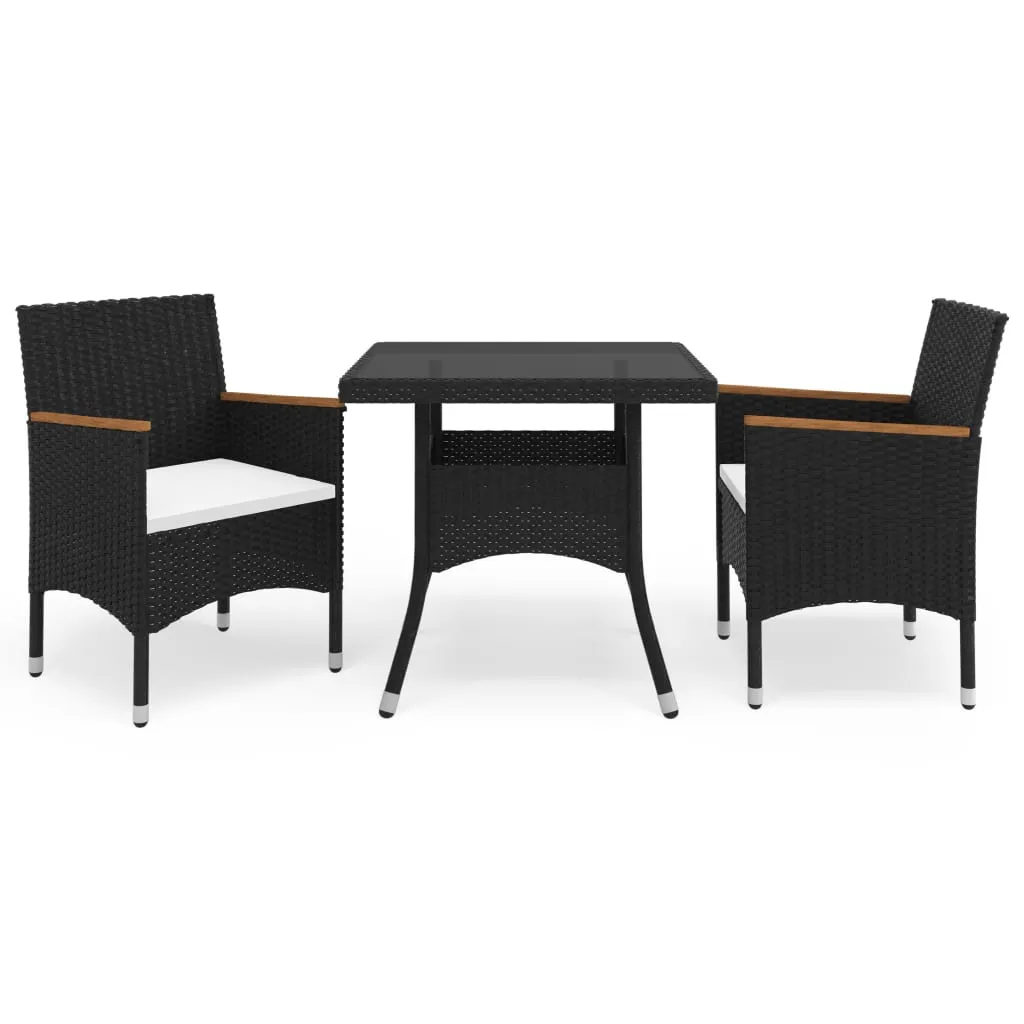 vidaXL Set Mobili da Pranzo per Giardino 3 pz Nero Polyrattan e Acacia