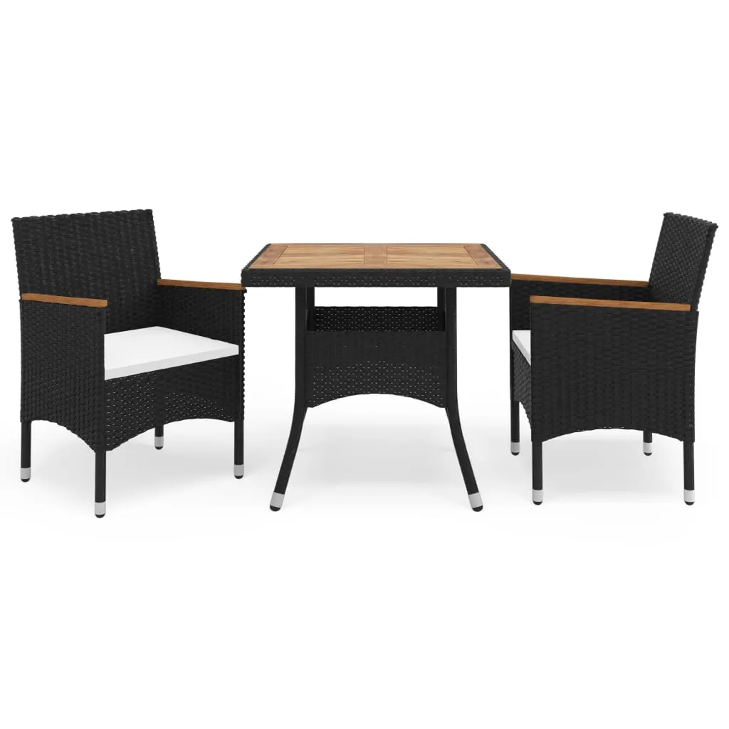 vidaXL Set Mobili da Pranzo da Giardino 3 pz Nero Polyrattan e Acacia