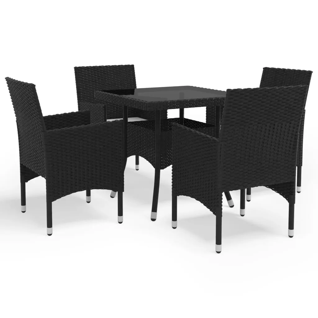 vidaXL Set Mobili da Pranzo per Giardino 5 pz Nero Polyrattan e Vetro