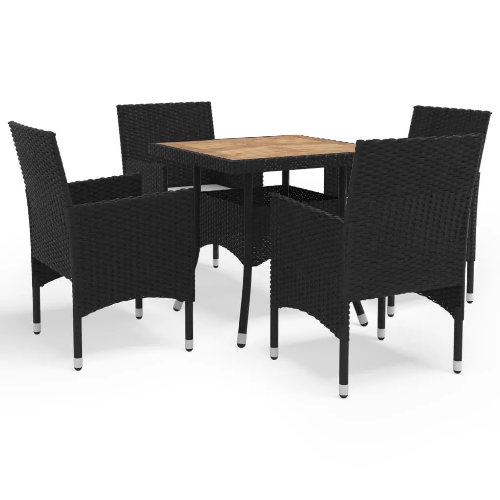 vidaXL Set Mobili da Pranzo da Giardino 5 pz Nero Polyrattan e Acacia