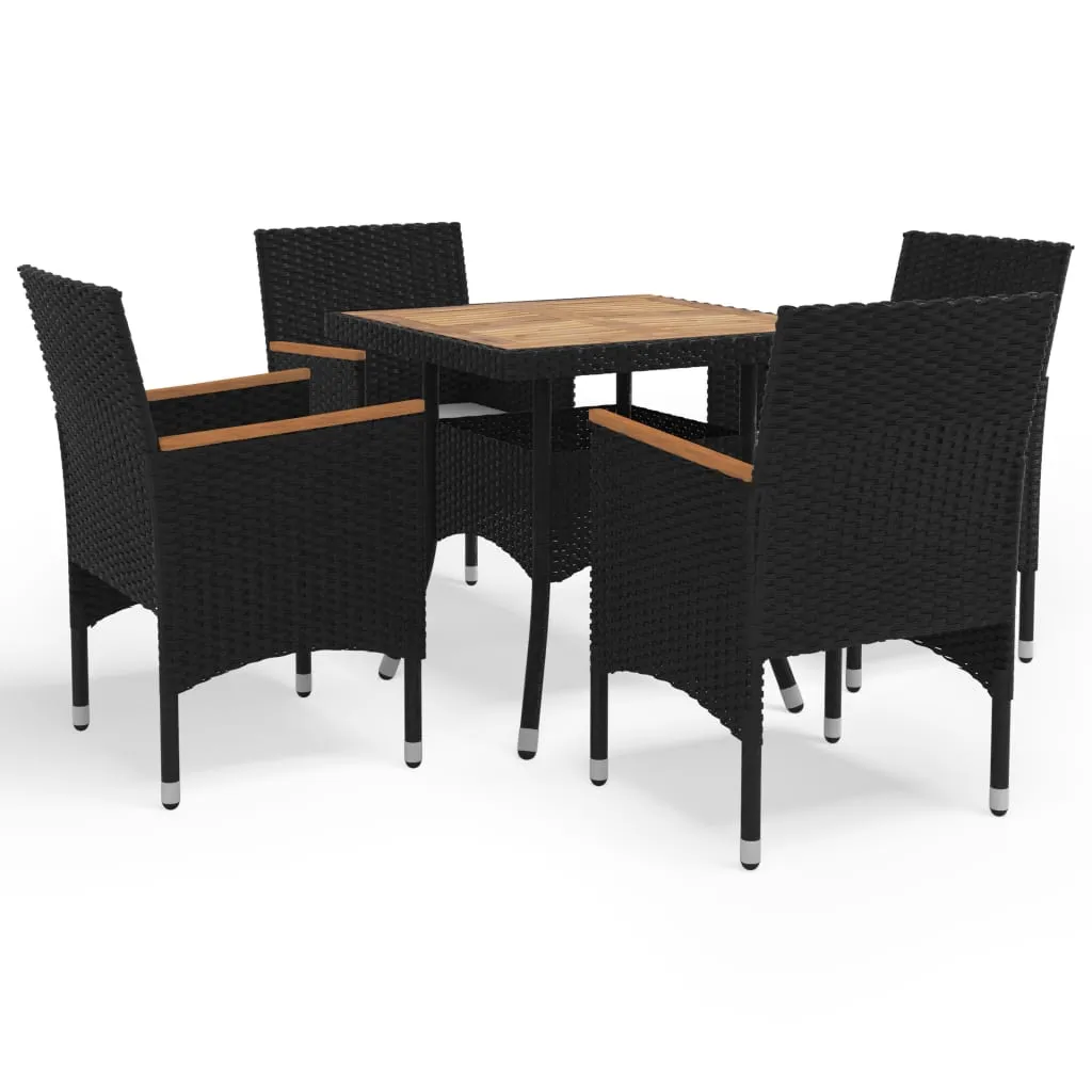 vidaXL Set Mobili da Pranzo per Giardino 5 pz Nero Polyrattan e Acacia