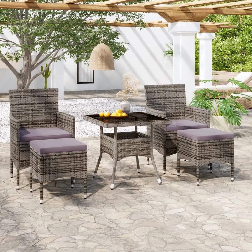 vidaXL Set Pranzo da Giardino 5 pz Polyrattan e Vetro Temperato Grigio