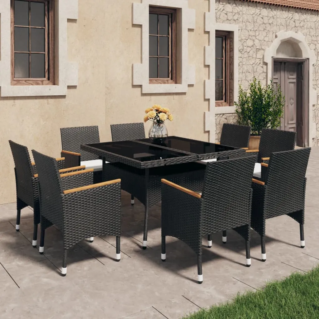 vidaXL Set da Pranzo da Giardino 9 pz in Polyrattan e Acacia Nero