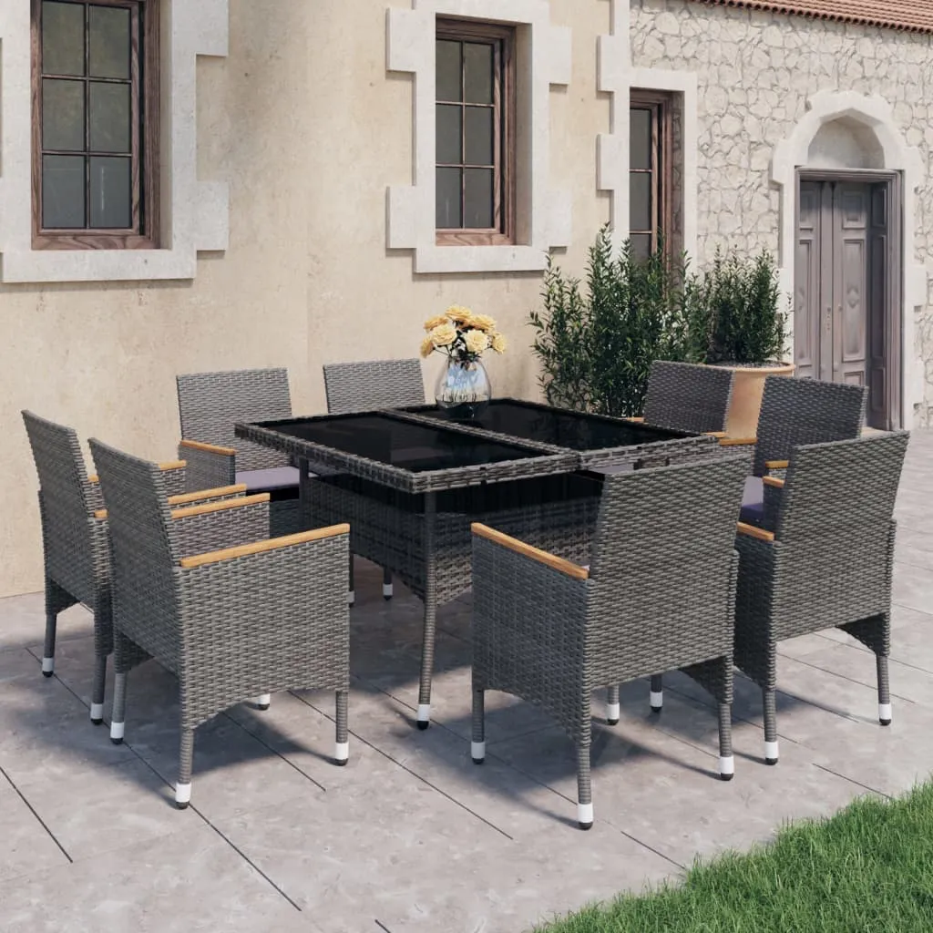 vidaXL Set Mobili da Pranzo da Giardino 9 pz Polyrattan Acacia Grigio