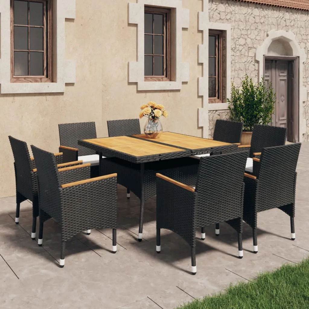 vidaXL Set da Pranzo da Giardino 9 pz in Polyrattan e Acacia Nero