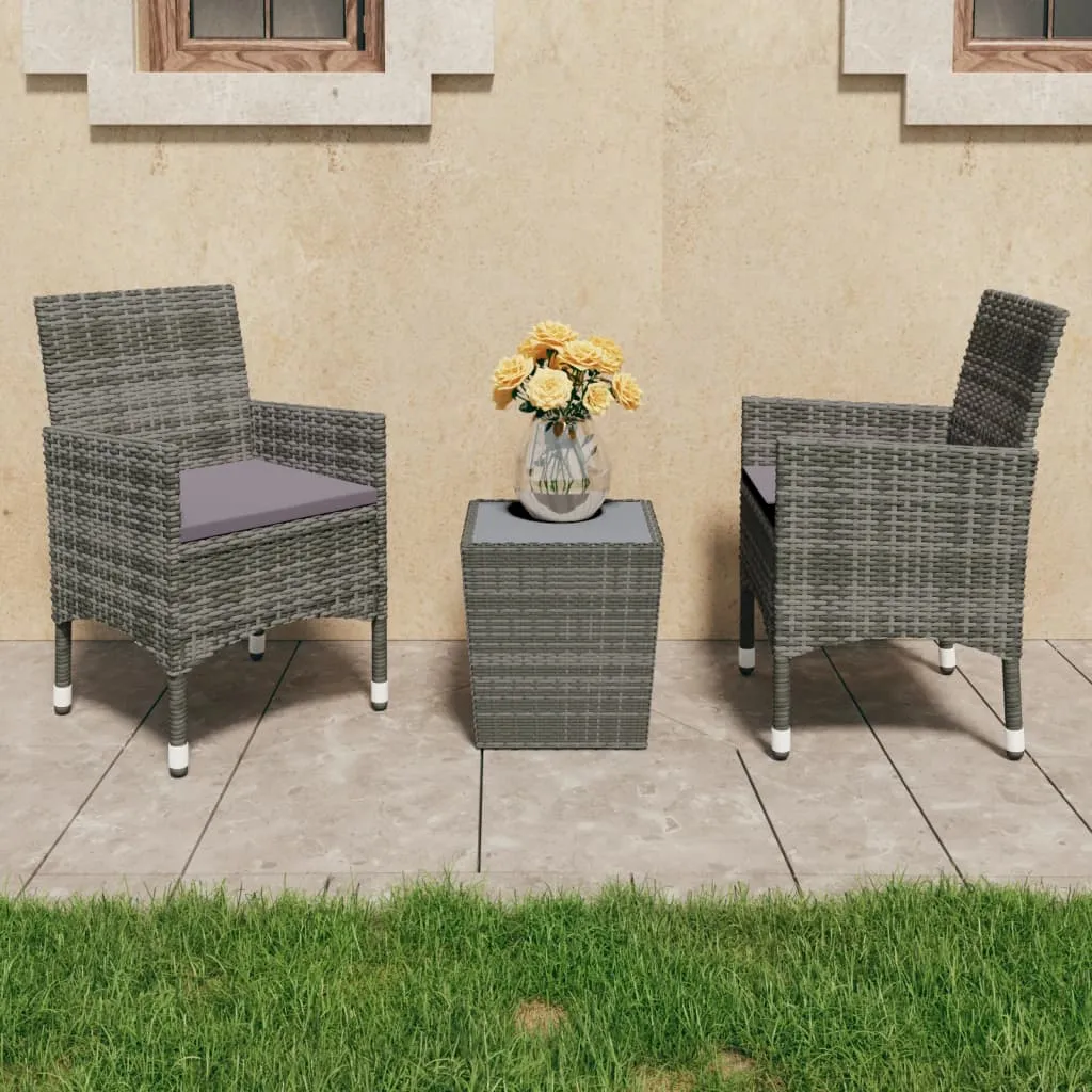 vidaXL Set Bistrot Giardino 3 pz Polyrattan e Vetro Temperato Grigio