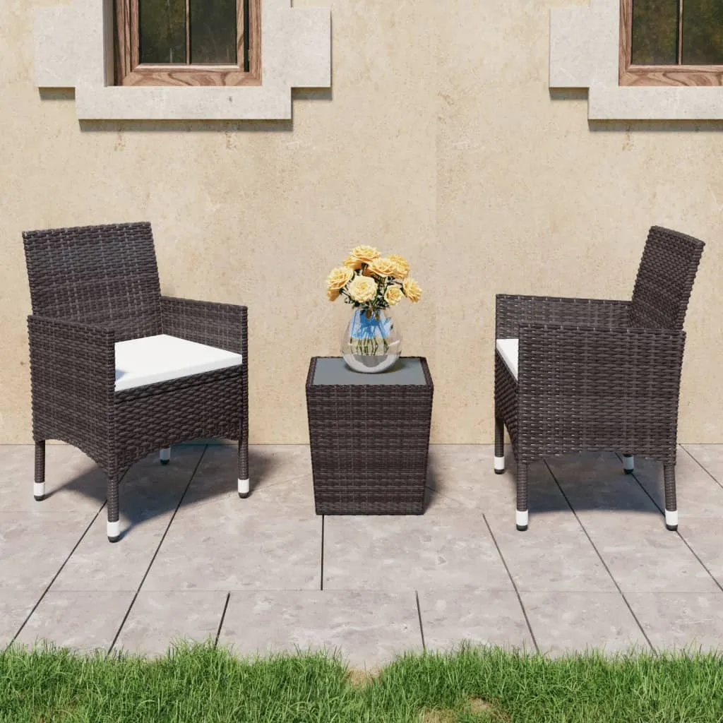 vidaXL Set Bistrot Giardino 3 pz Polyrattan e Vetro Temperato Marrone