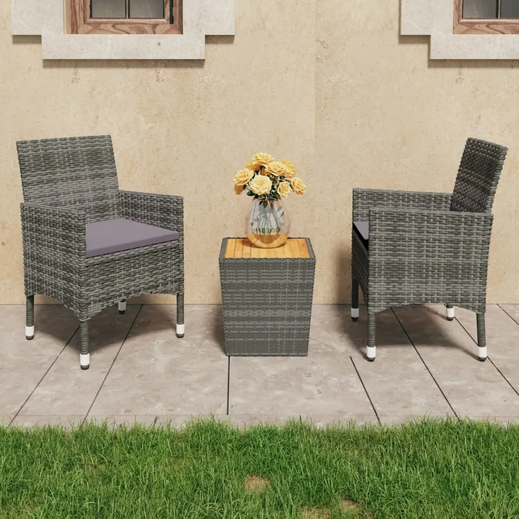 vidaXL Set da Bistrot 3 pz in Polyrattan e Legno Acacia Grigio