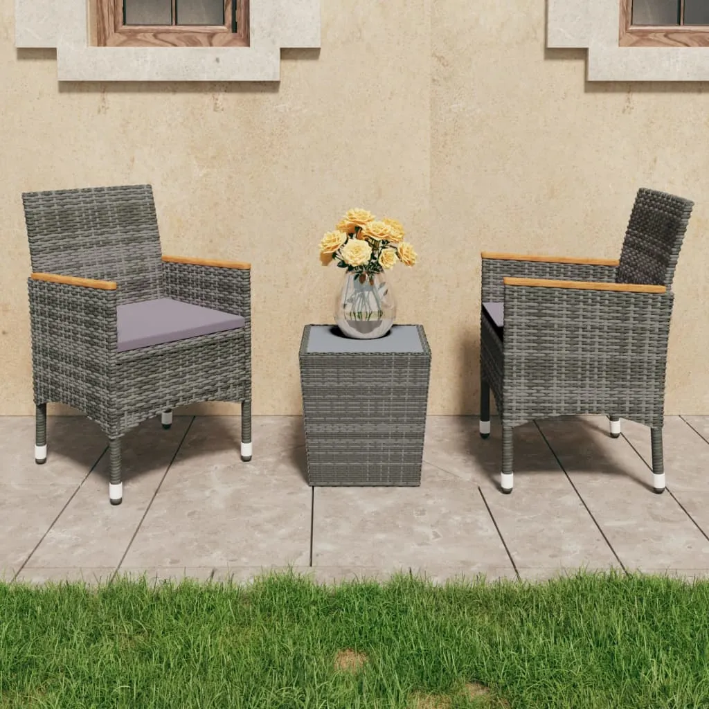 vidaXL Set Bistrot Giardino 3 pz Polyrattan e Vetro Temperato Grigio