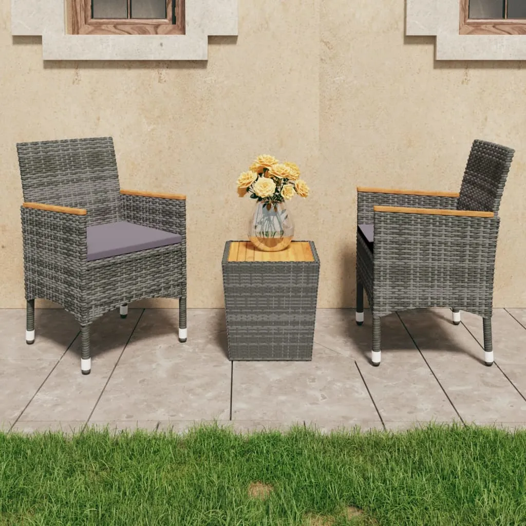 vidaXL Set da Bistrot 3 pz in Polyrattan e Legno Acacia Grigio