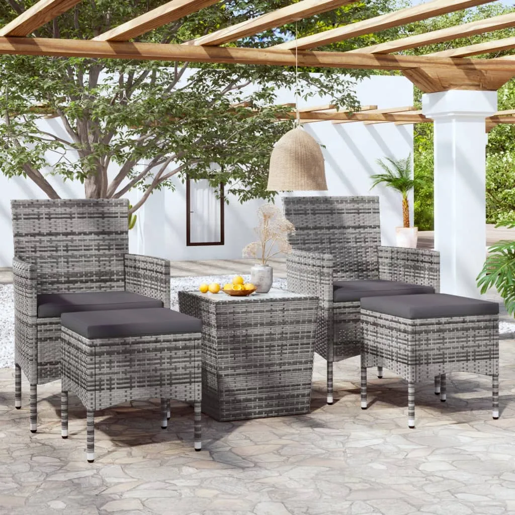 vidaXL Set Bistrot da Giardino 5pz Polyrattan e Vetro Temperato Grigio