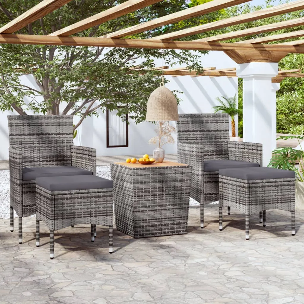 vidaXL Set Bistrot Giardino 5 pz Polyrattan e Massello Acacia Grigio