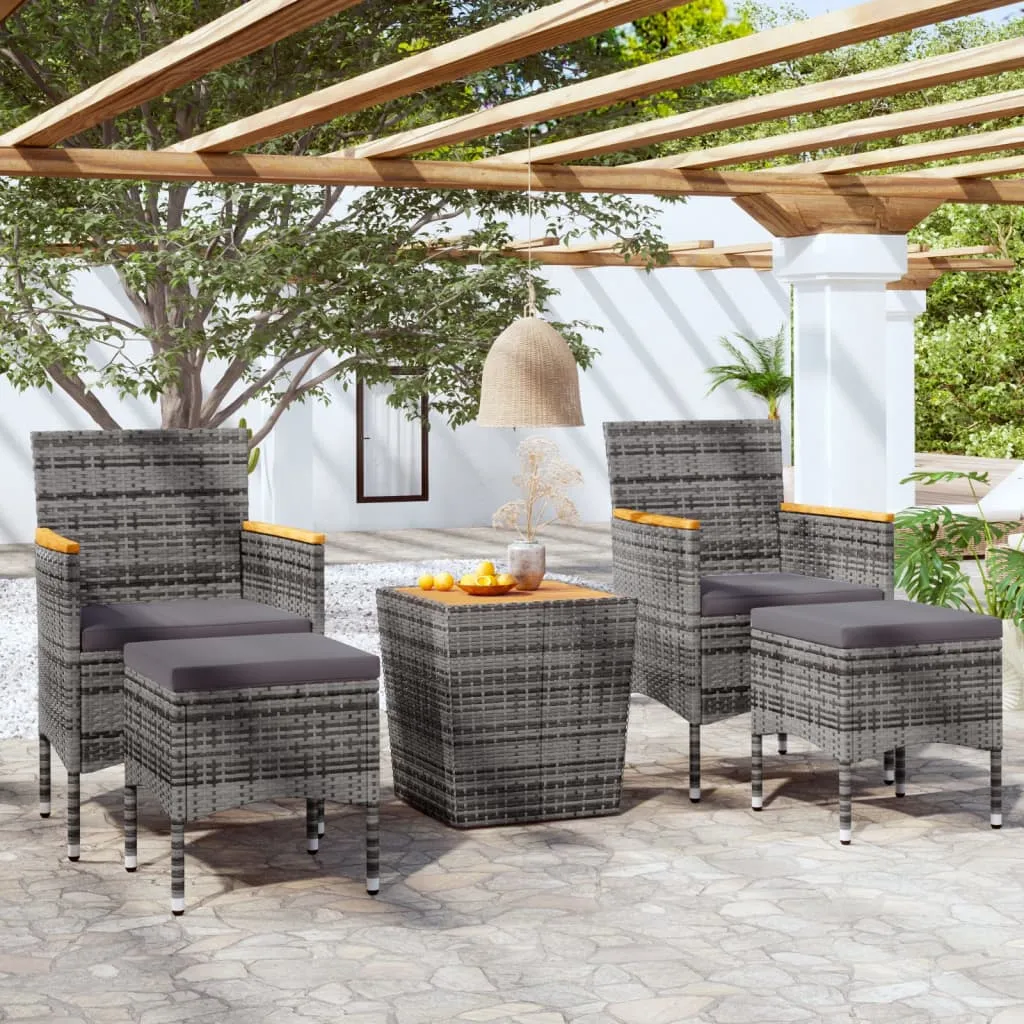 vidaXL Set Bistrot Giardino 5 pz Polyrattan e Massello Acacia Grigio