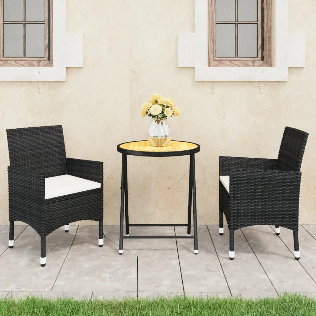 vidaXL Set da Bistrot per Giardino 3 pz in Polyrattan e Acacia Nero