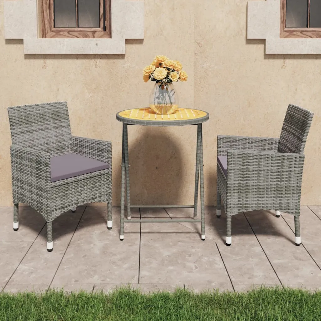 vidaXL Set Bistrot da Giardino 3pz Polyrattan e Legno d'Acacia Grigio