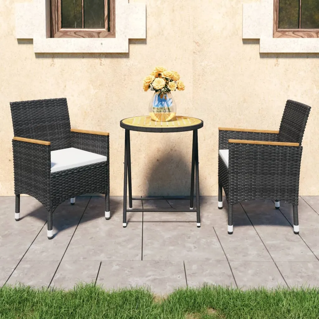 vidaXL Set da Bistrot per Giardino 3 pz in Polyrattan e Acacia Nero