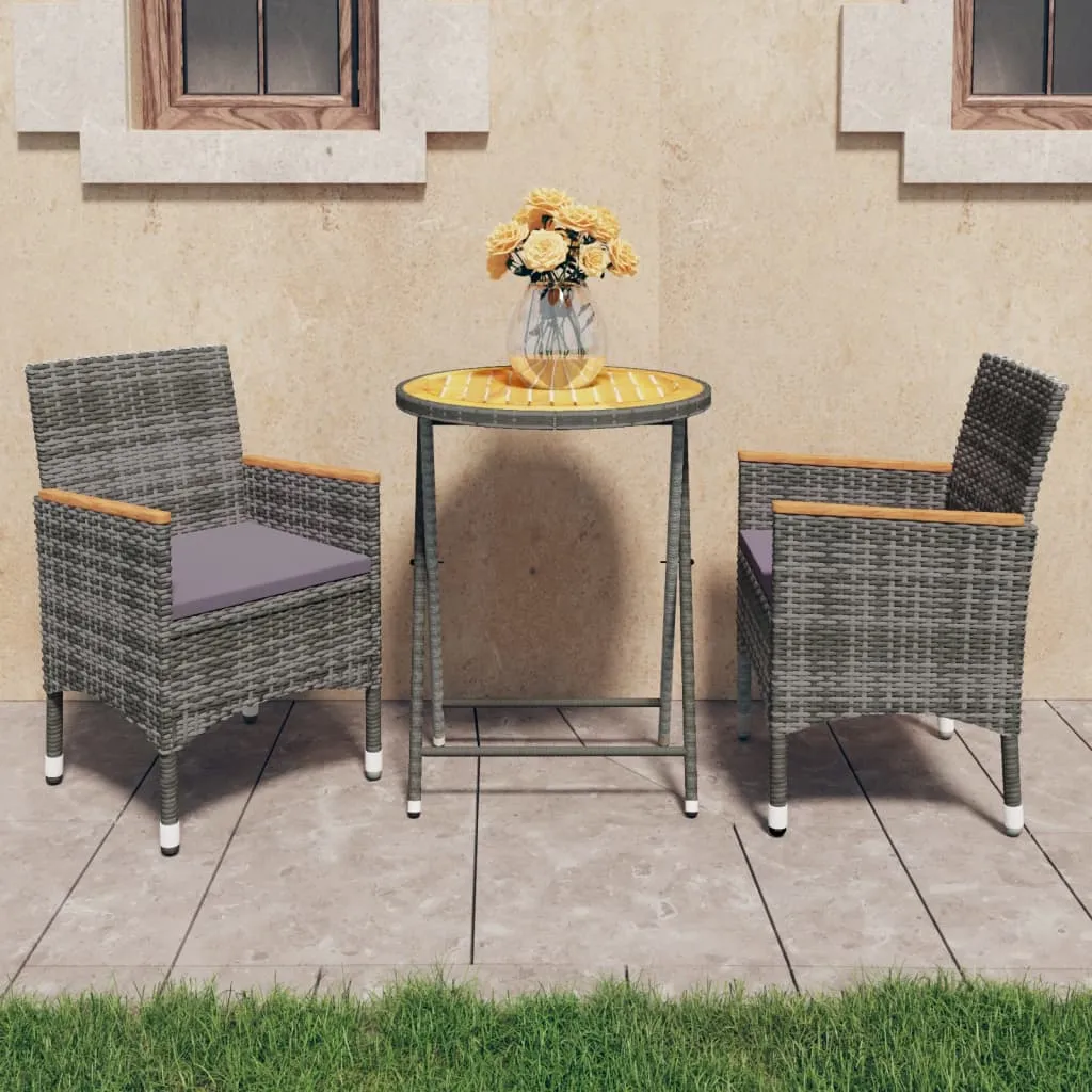 vidaXL Set Bistrot da Giardino 3 pz Polyrattan e Legno d'Acacia Grigio