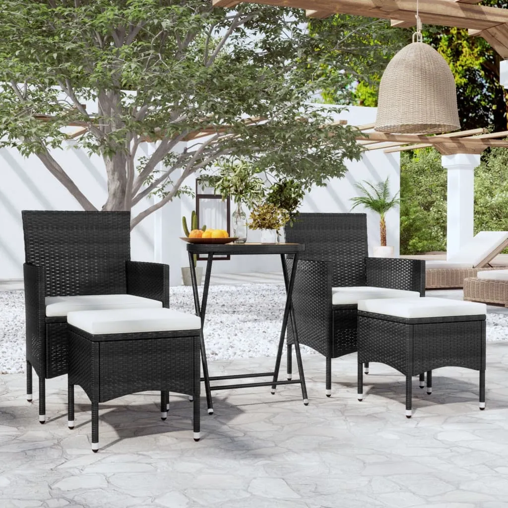 vidaXL Set Bistrot per Giardino 5 pz Polyrattan e Massello Acacia Nero