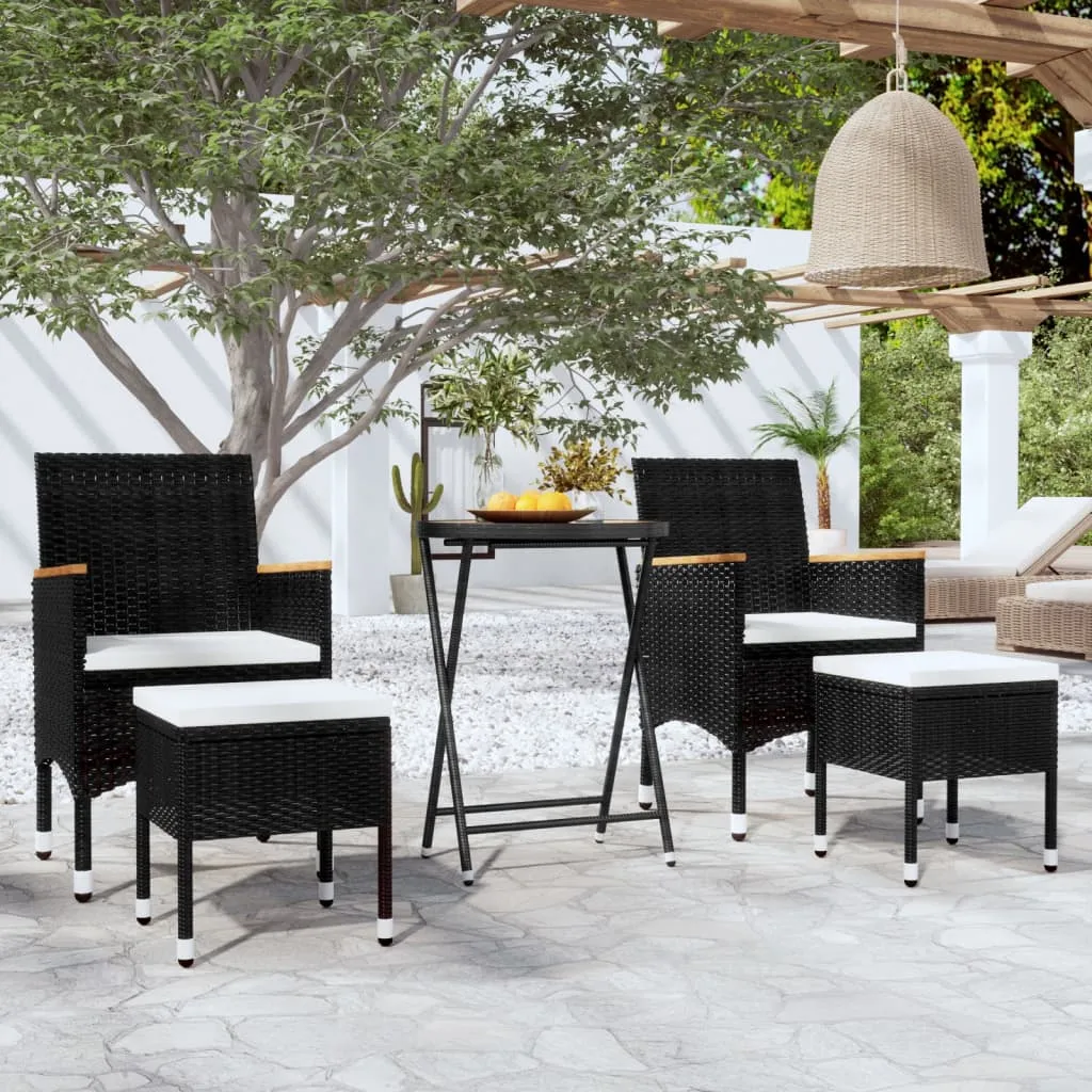 vidaXL Set Bistrot per Giardino 5 pz Polyrattan e Massello Acacia Nero