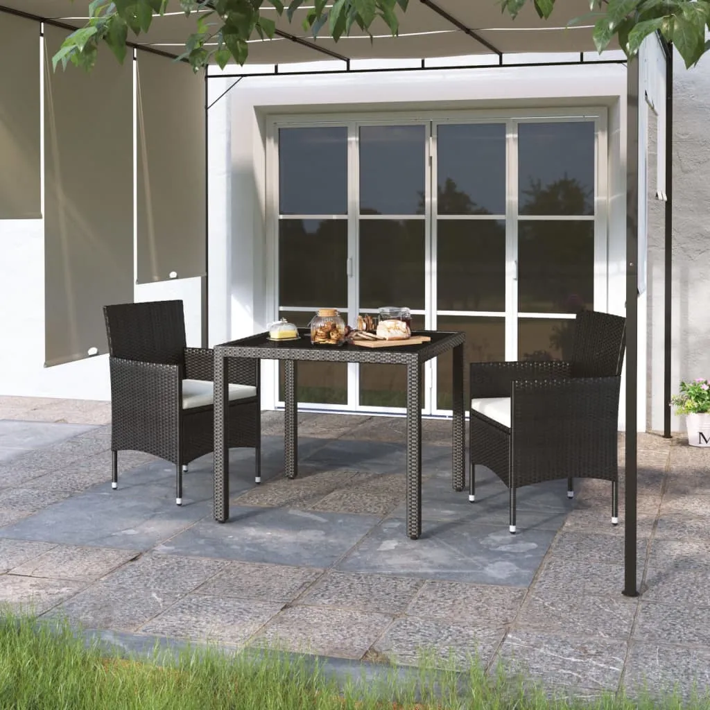 vidaXL Set Pranzo da Giardino 3 pz  Polyrattan e Vetro Temperato Nero