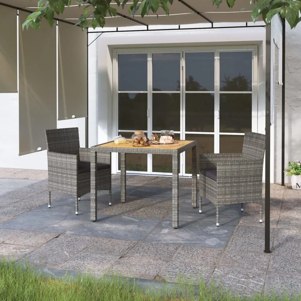 vidaXL Set da Pranzo Giardino 3 pz Polyrattan e Massello Acacia Grigio