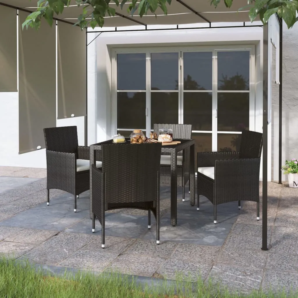 vidaXL Set Pranzo da Giardino 5 pz  Polyrattan e Vetro Temperato Nero