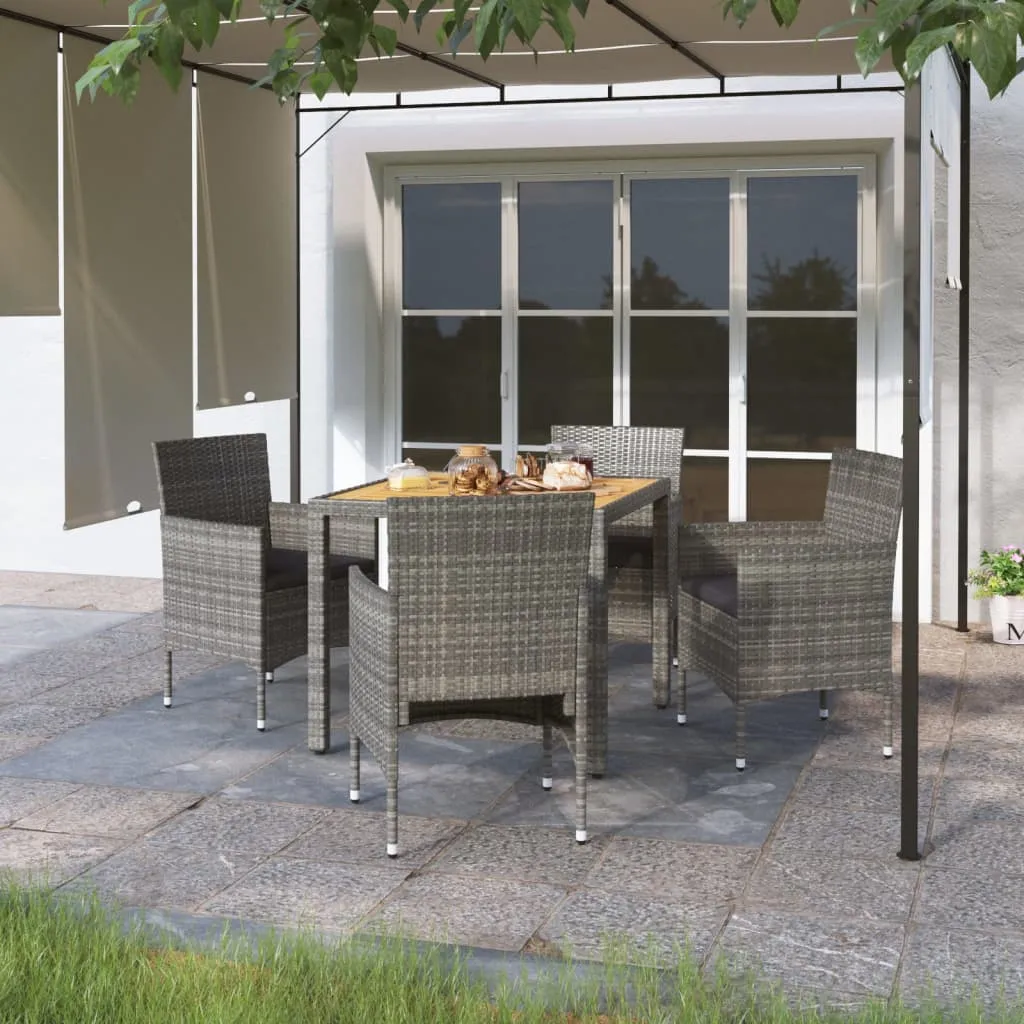 vidaXL Set da Pranzo Giardino 5 pz Polyrattan e Massello Acacia Grigio