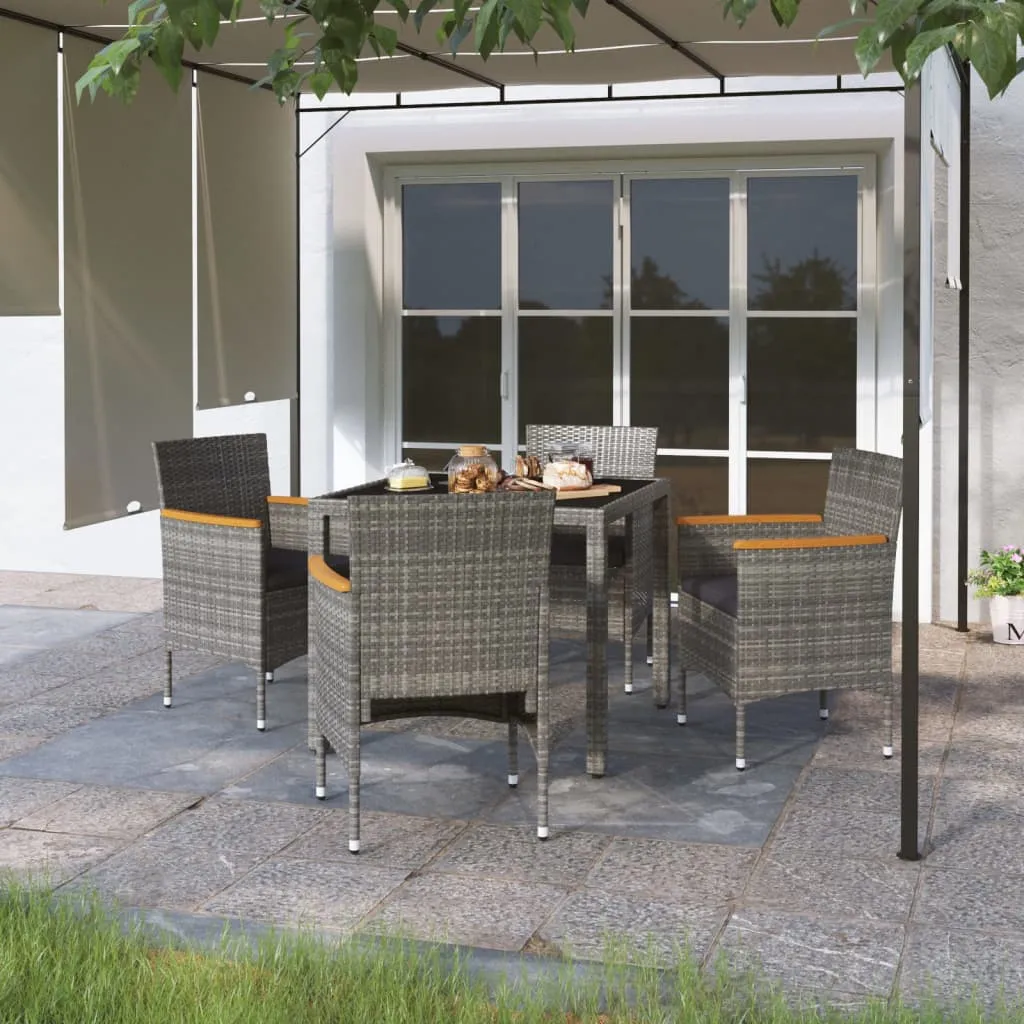 vidaXL Set Pranzo da Giardino 5 pz Polyrattan e Vetro Temperato Grigio