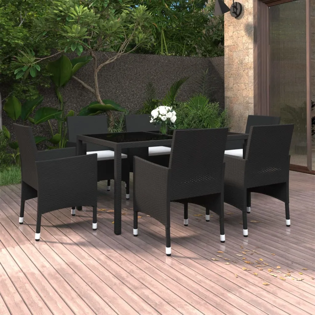 vidaXL Set da Pranzo Giardino 7 pz Polyrattan e Vetro Temperato Nero