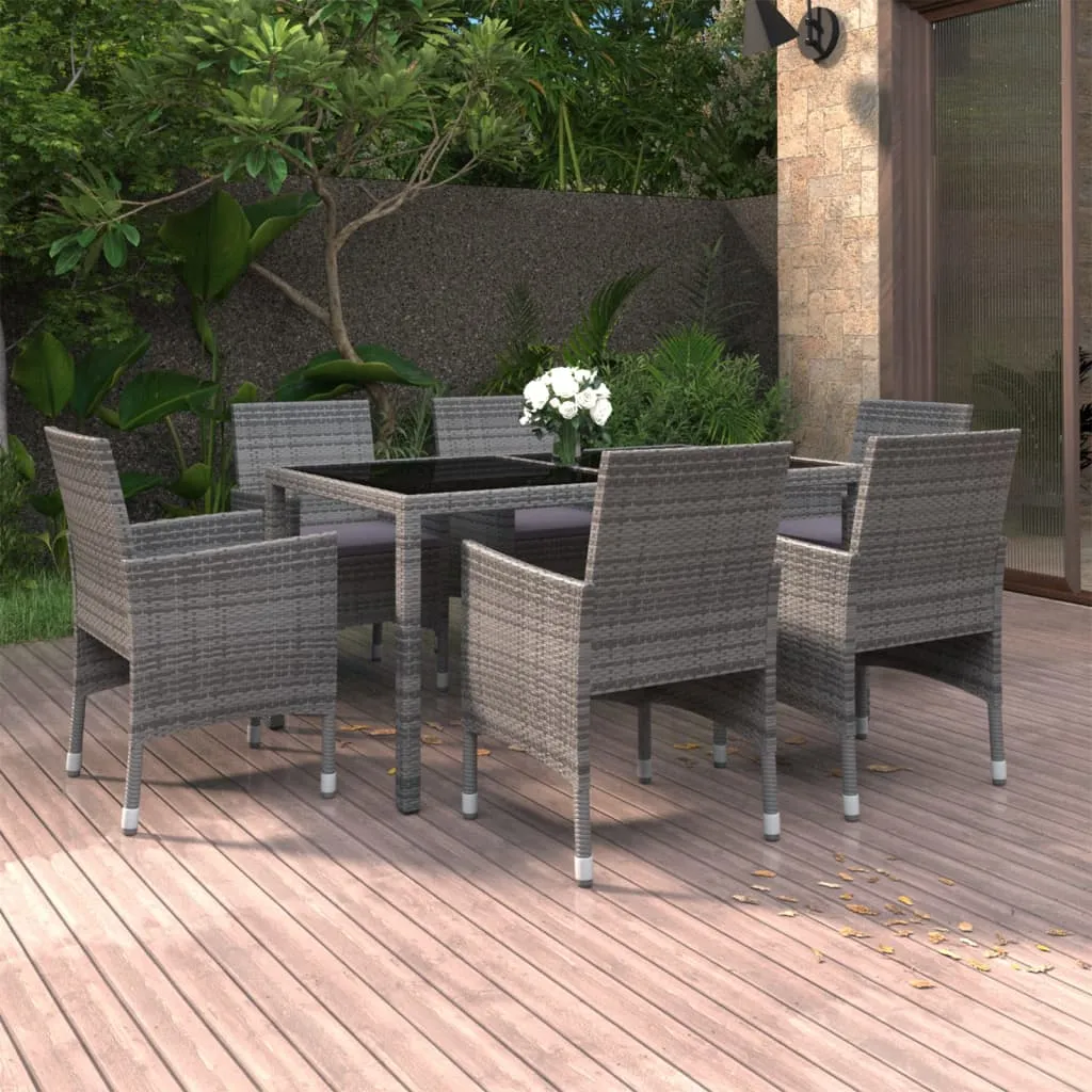 vidaXL Set da Pranzo Giardino 7 pz Polyrattan e Vetro Temperato Grigio